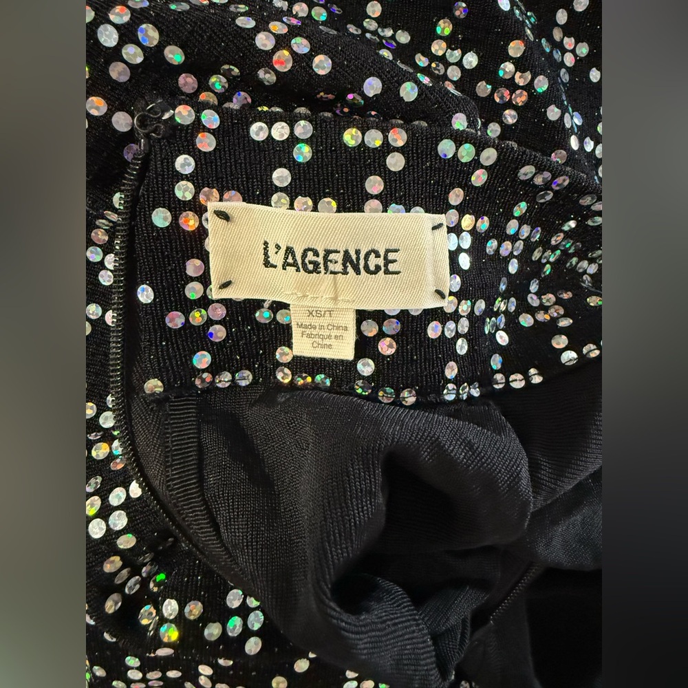 L'AGENCE Cher Black Sparkle Turtleneck Mini Dress, pre-owned, size XS/T - Picture 6 of 8